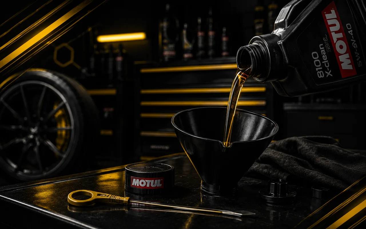 Oil and lubricant service visual with Motul engine oil