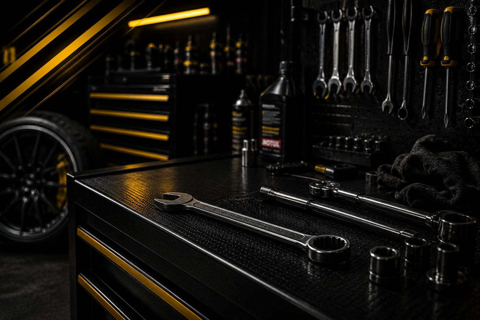 Workshop services visual with automotive tools and service equipment